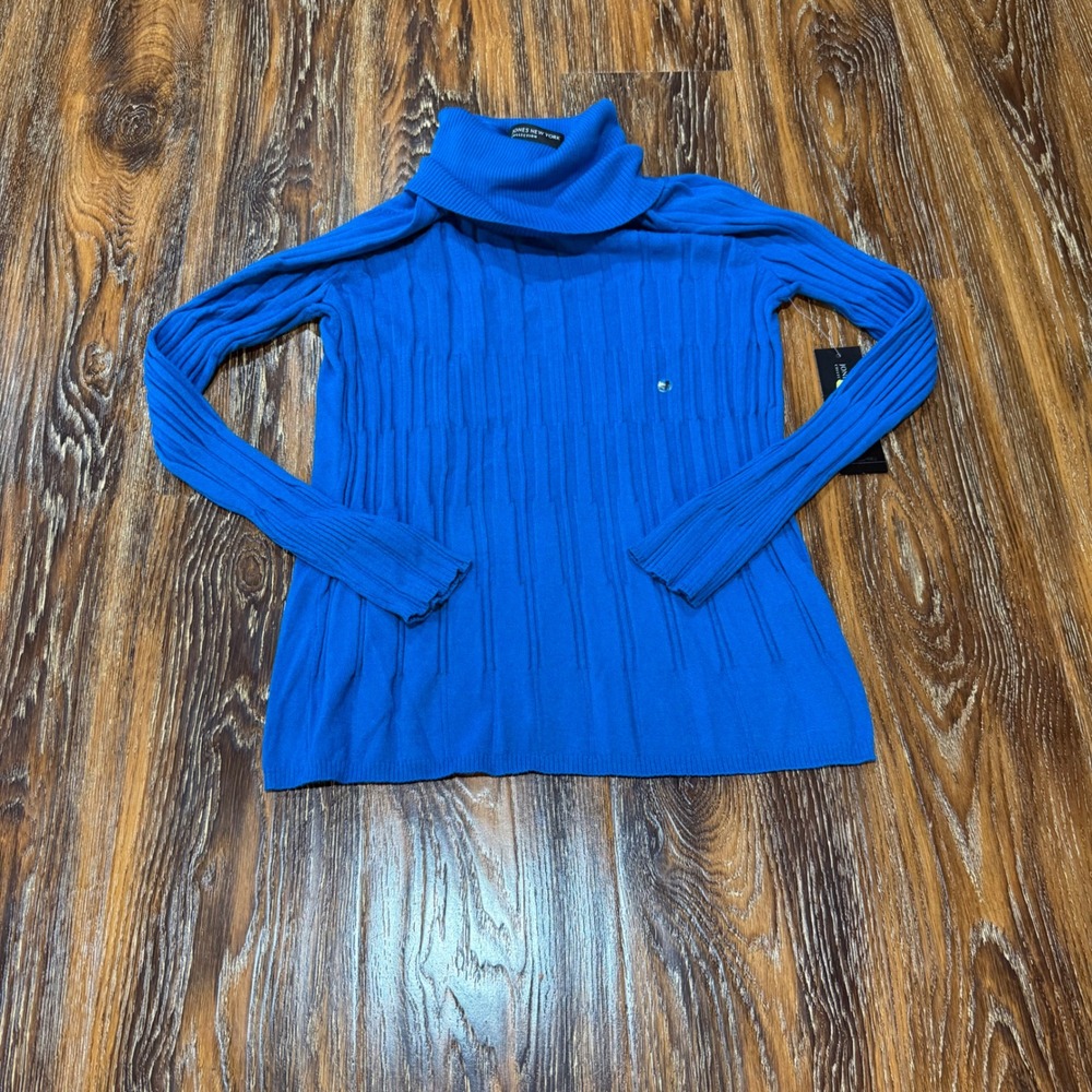 NWT Jones New York Women's Cerulean Blue Ribbed Turtleneck Sweater Size M